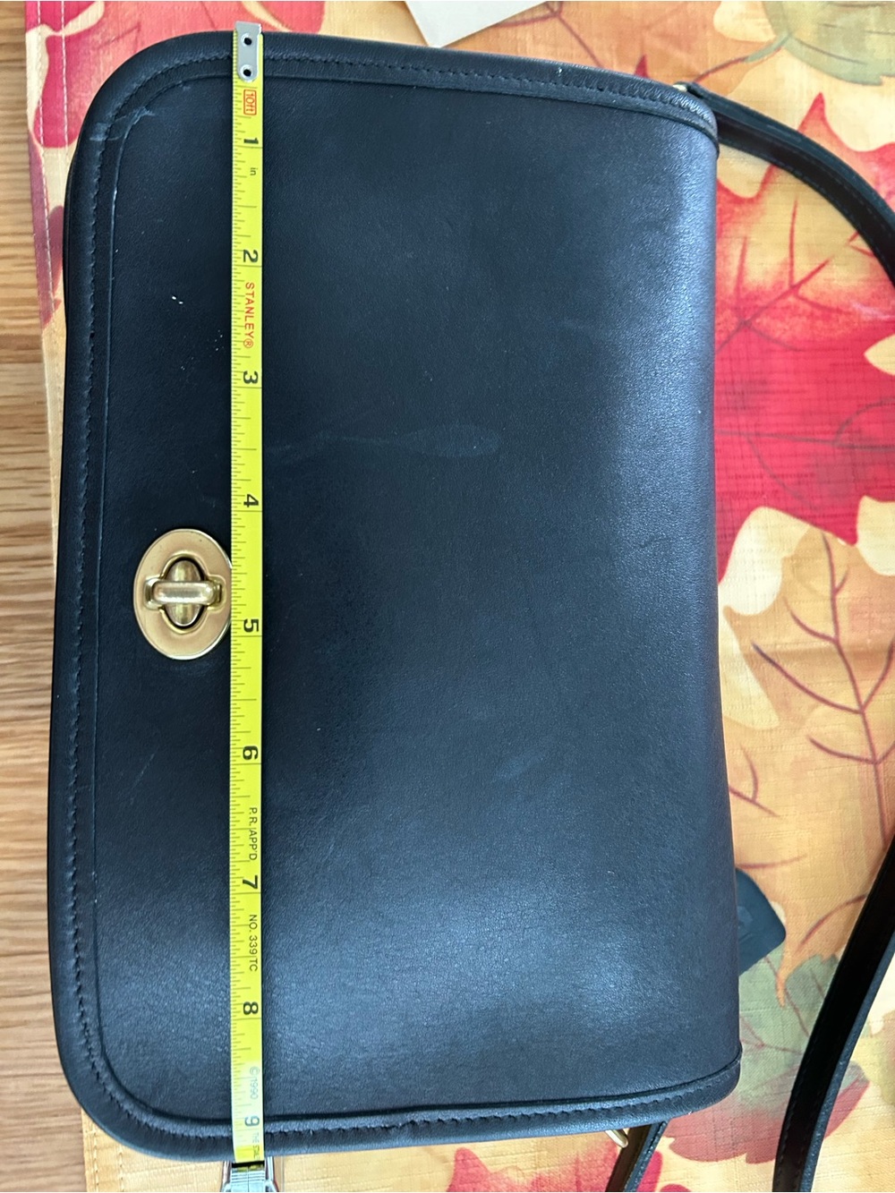 Vintage Black Leather Crossbody Bag with Gold Turn-Lock